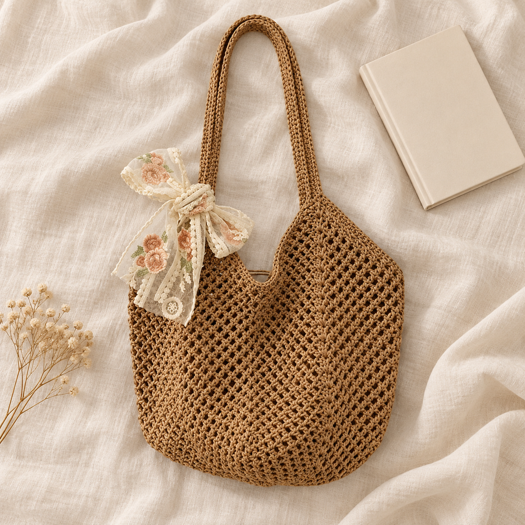 [UZ-B06] Mocha Bloom Woven Tote
