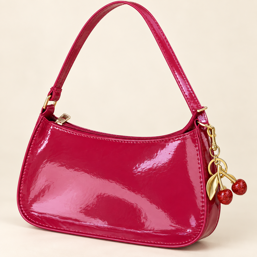 [UZ-B011] Raspberry Cherry Patent Baguette Bag