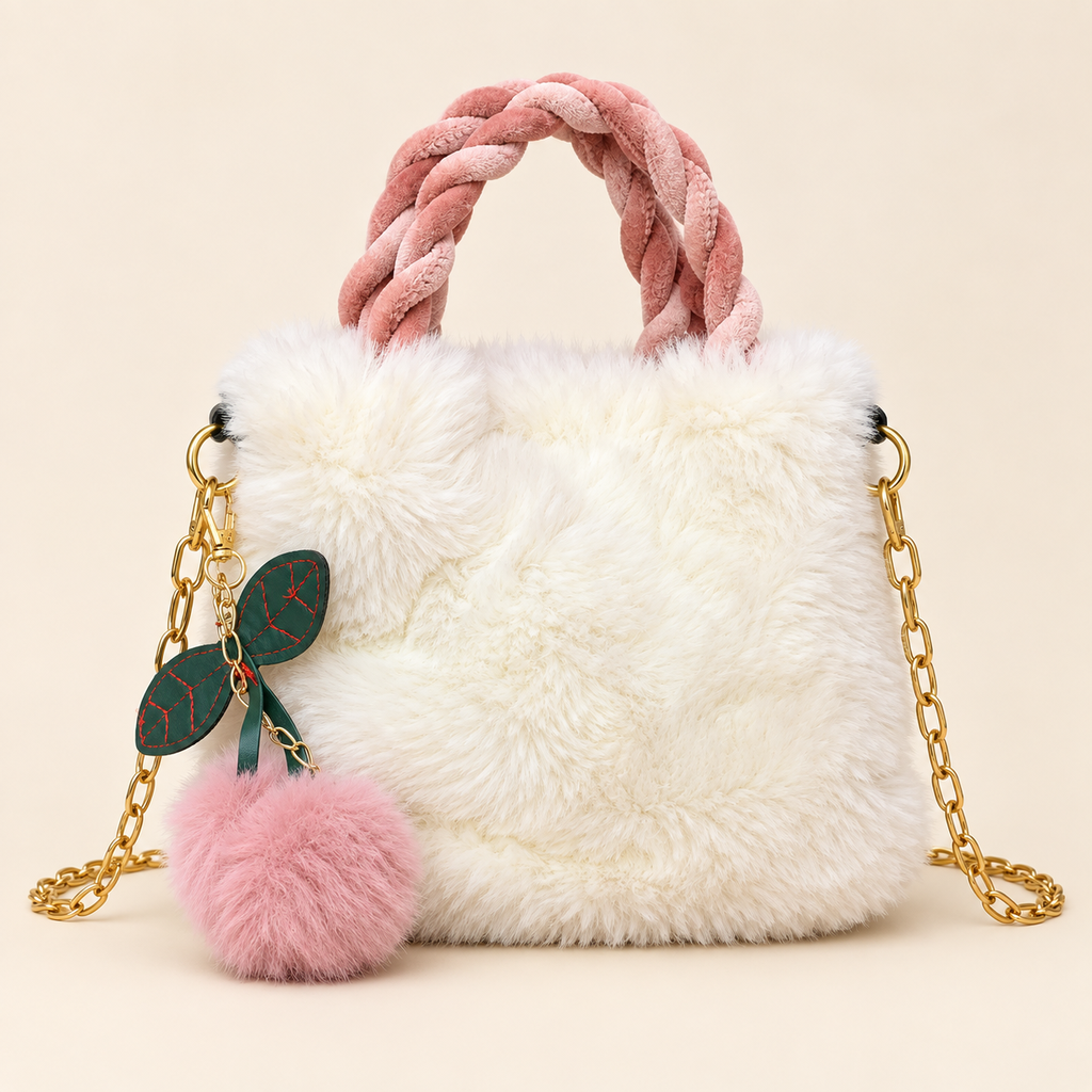 [UZ-B015] Ivory Fluffy Charm Bag
