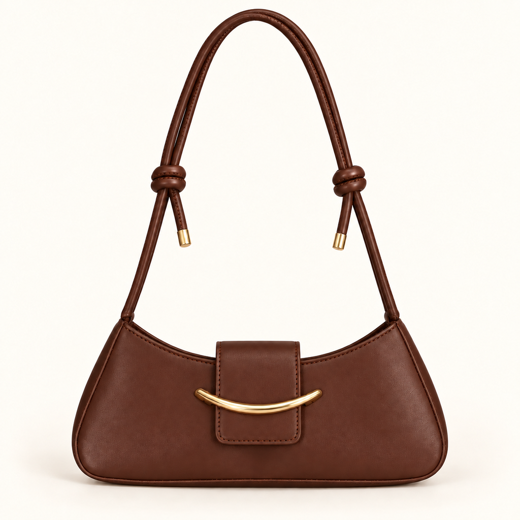 [UZ-B022] Chocolate Brown Knotted Strap Baguette Bag